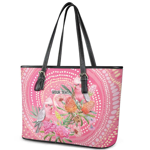 Personalized Pink Galah Aboriginal Dot Art Leather Tote Bag Australia’s Breast Cancer Awareness - Aussie Hoodie