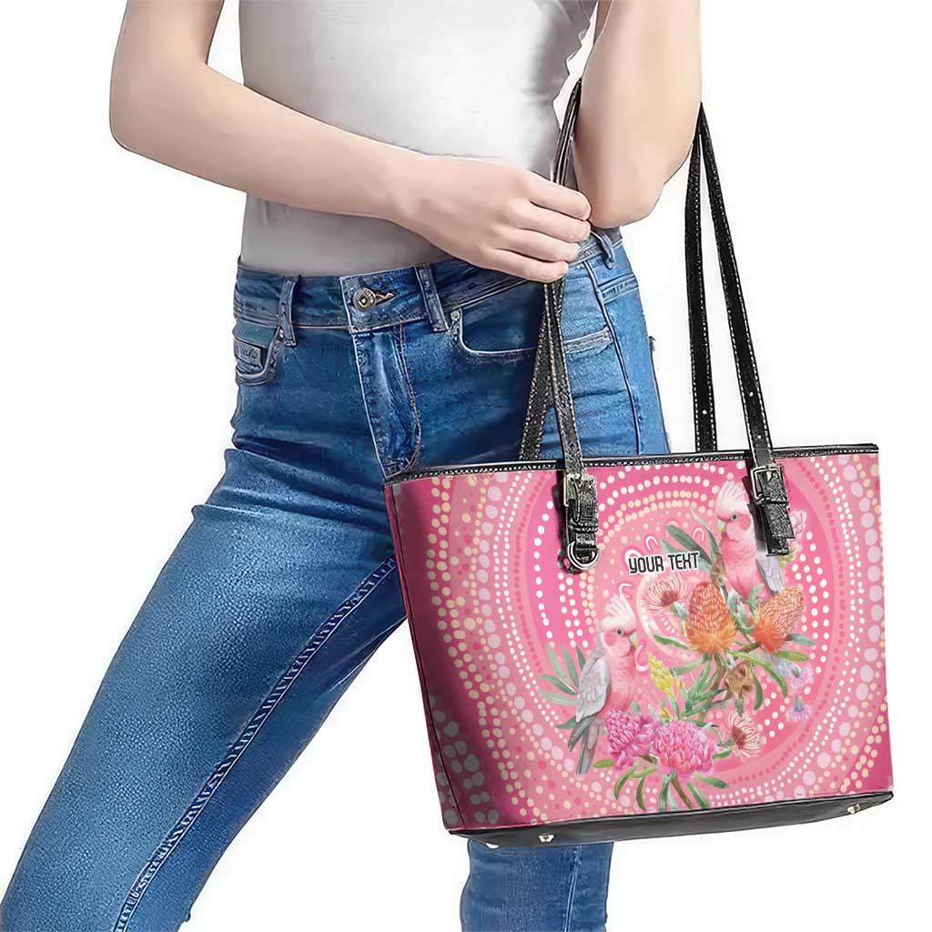 Personalized Pink Galah Aboriginal Dot Art Leather Tote Bag Australia’s Breast Cancer Awareness - Aussie Hoodie