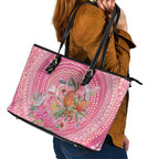 Personalized Pink Galah Aboriginal Dot Art Leather Tote Bag Australia’s Breast Cancer Awareness - Aussie Hoodie
