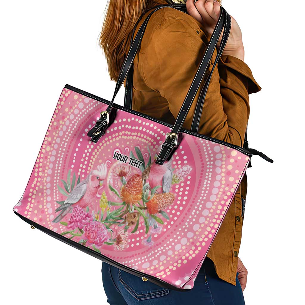 Personalized Pink Galah Aboriginal Dot Art Leather Tote Bag Australia’s Breast Cancer Awareness - Aussie Hoodie