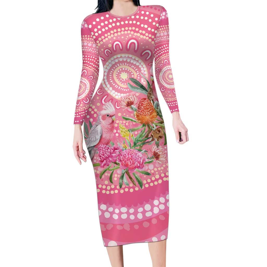 Personalized Pink Galah Aboriginal Dot Art Long Sleeve Bodycon Dress Australia’s Breast Cancer Awareness - Aussie Hoodie