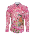 Personalized Pink Galah Aboriginal Dot Art Long Sleeve Button Shirt Australia’s Breast Cancer Awareness - Aussie Hoodie
