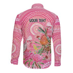 Personalized Pink Galah Aboriginal Dot Art Long Sleeve Button Shirt Australia’s Breast Cancer Awareness - Aussie Hoodie