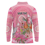 Personalized Pink Galah Aboriginal Dot Art Long Sleeve Polo Shirt Australia’s Breast Cancer Awareness - Aussie Hoodie