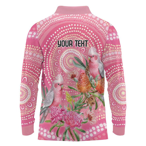 Personalized Pink Galah Aboriginal Dot Art Long Sleeve Polo Shirt Australia’s Breast Cancer Awareness - Aussie Hoodie