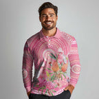 Personalized Pink Galah Aboriginal Dot Art Long Sleeve Polo Shirt Australia’s Breast Cancer Awareness - Aussie Hoodie