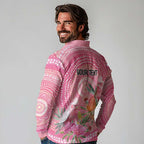 Personalized Pink Galah Aboriginal Dot Art Long Sleeve Polo Shirt Australia’s Breast Cancer Awareness - Aussie Hoodie