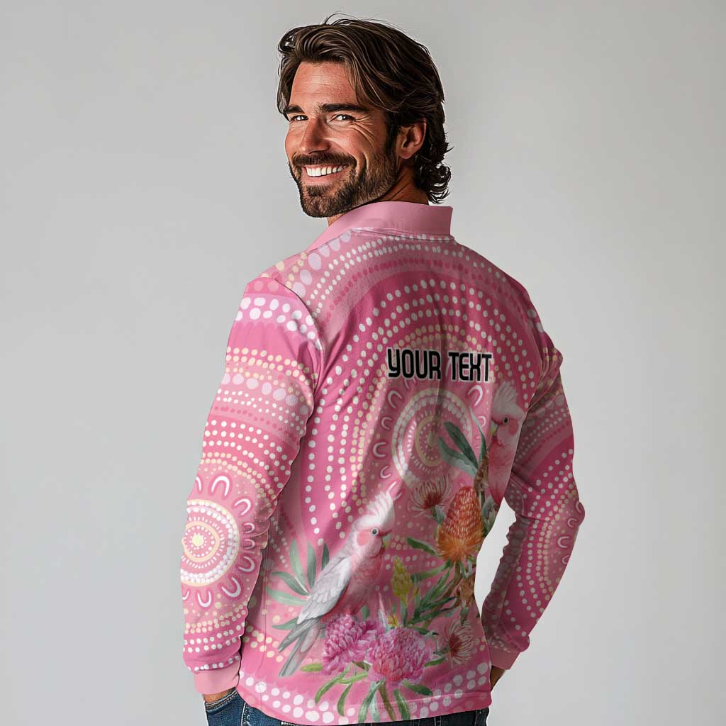Personalized Pink Galah Aboriginal Dot Art Long Sleeve Polo Shirt Australia’s Breast Cancer Awareness - Aussie Hoodie
