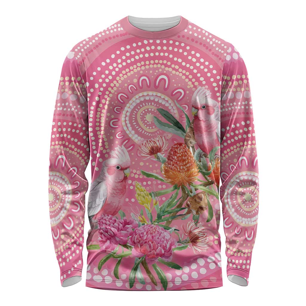 Personalized Pink Galah Aboriginal Dot Art Long Sleeve Shirt Australia’s Breast Cancer Awareness - Aussie Hoodie