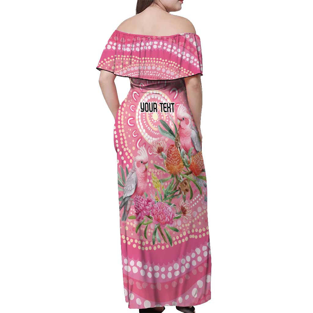 Personalized Pink Galah Aboriginal Dot Art Off Shoulder Maxi Dress Australia’s Breast Cancer Awareness - Aussie Hoodie