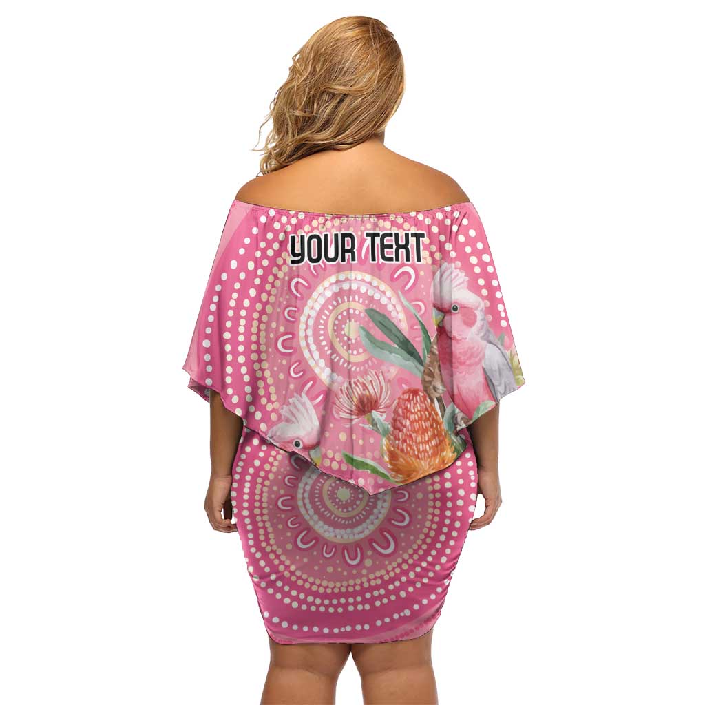 Personalized Pink Galah Aboriginal Dot Art Off Shoulder Short Dress Australia’s Breast Cancer Awareness - Aussie Hoodie