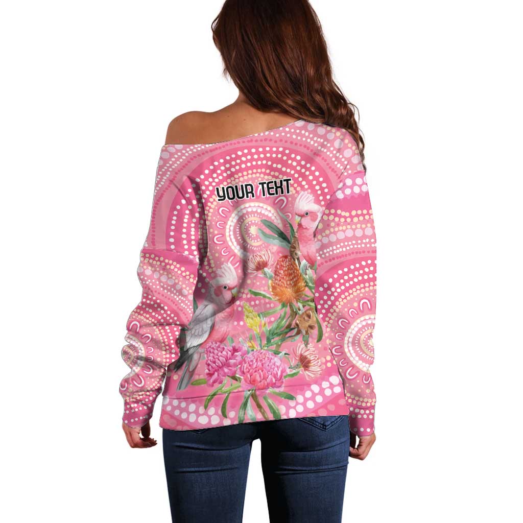 Personalized Pink Galah Aboriginal Dot Art Off Shoulder Sweater Australia’s Breast Cancer Awareness - Aussie Hoodie