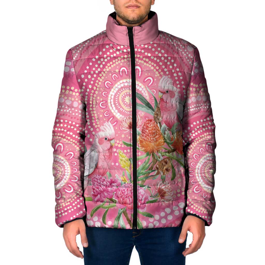 Personalized Pink Galah Aboriginal Dot Art Padded Jacket Australia’s Breast Cancer Awareness - Aussie Hoodie