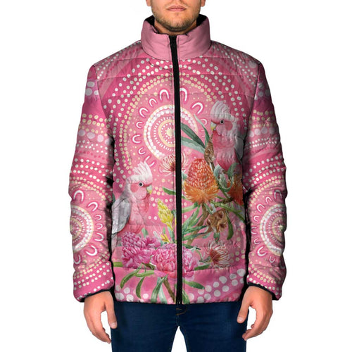 Personalized Pink Galah Aboriginal Dot Art Padded Jacket Australia’s Breast Cancer Awareness - Aussie Hoodie