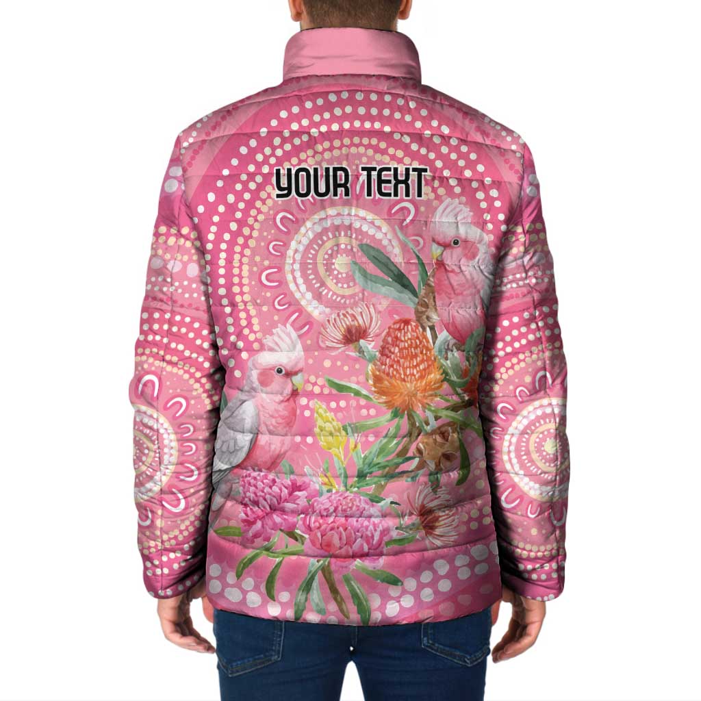 Personalized Pink Galah Aboriginal Dot Art Padded Jacket Australia’s Breast Cancer Awareness - Aussie Hoodie