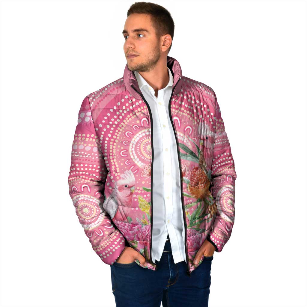 Personalized Pink Galah Aboriginal Dot Art Padded Jacket Australia’s Breast Cancer Awareness - Aussie Hoodie