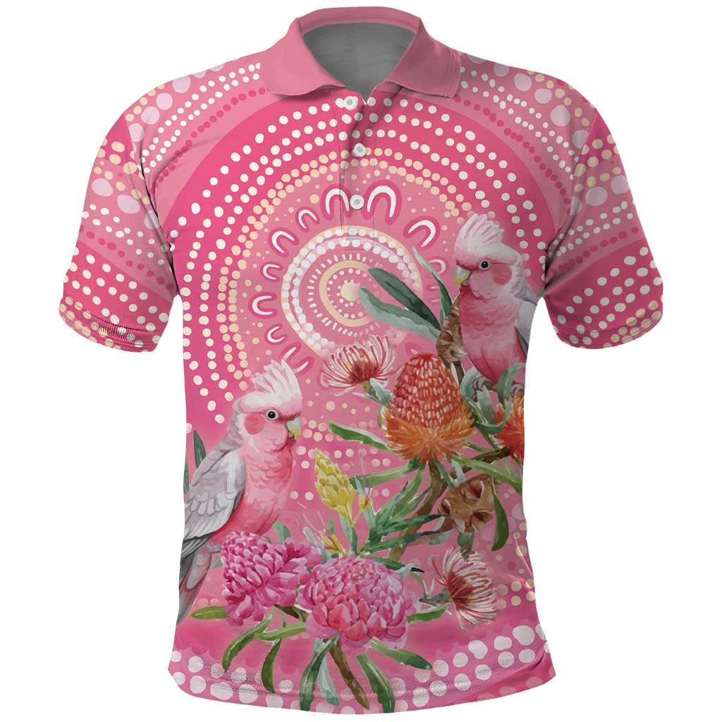 Personalized Pink Galah Aboriginal Dot Art Polo Shirt Australia’s Breast Cancer Awareness - Aussie Hoodie