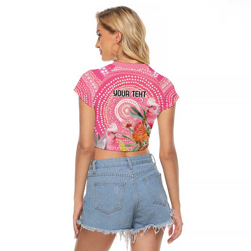 Personalized Pink Galah Aboriginal Dot Art Raglan Cropped T Shirt Australia’s Breast Cancer Awareness - Aussie Hoodie