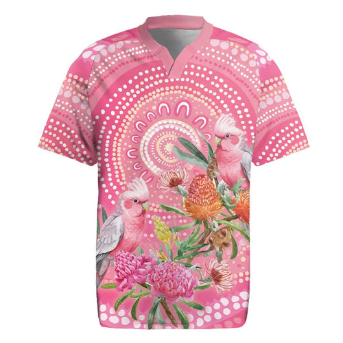 Personalized Pink Galah Aboriginal Dot Art Rugby Jersey Australia’s Breast Cancer Awareness - Aussie Hoodie