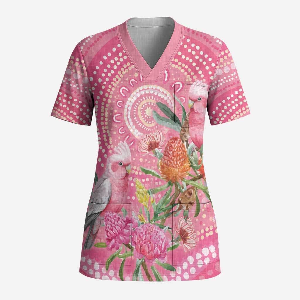 Personalized Pink Galah Aboriginal Dot Art Scrub Top Australia’s Breast Cancer Awareness - Aussie Hoodie