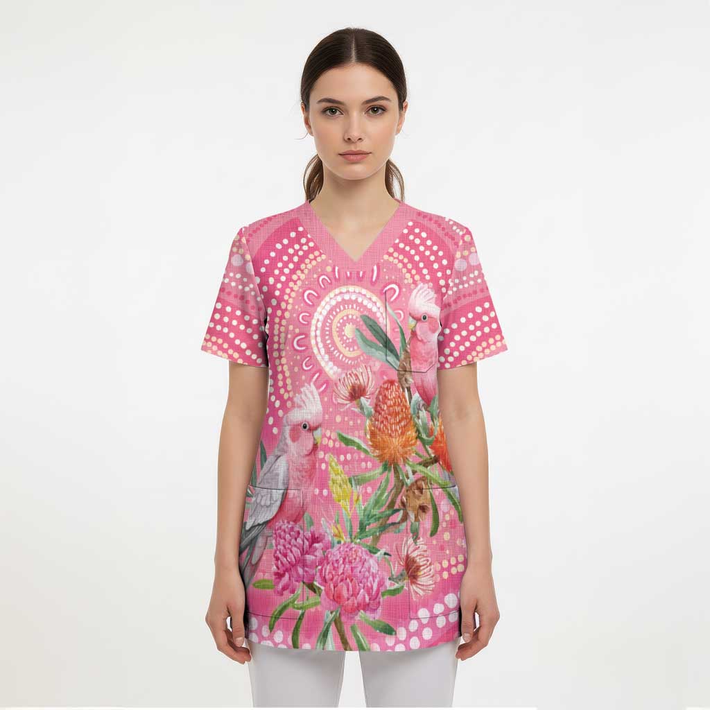 Personalized Pink Galah Aboriginal Dot Art Scrub Top Australia’s Breast Cancer Awareness - Aussie Hoodie