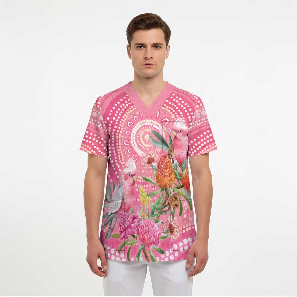 Personalized Pink Galah Aboriginal Dot Art Scrub Top Australia’s Breast Cancer Awareness - Aussie Hoodie