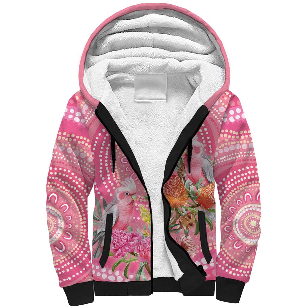 Personalized Pink Galah Aboriginal Dot Art Sherpa Hoodie Australia’s Breast Cancer Awareness - Aussie Hoodie