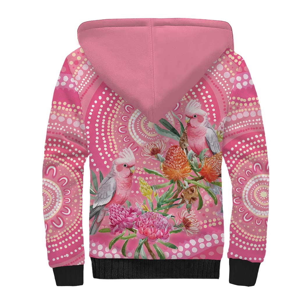 Personalized Pink Galah Aboriginal Dot Art Sherpa Hoodie Australia’s Breast Cancer Awareness - Aussie Hoodie