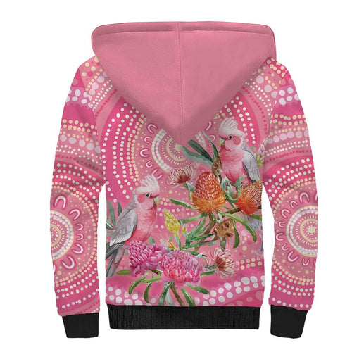 Personalized Pink Galah Aboriginal Dot Art Sherpa Hoodie Australia’s Breast Cancer Awareness - Aussie Hoodie