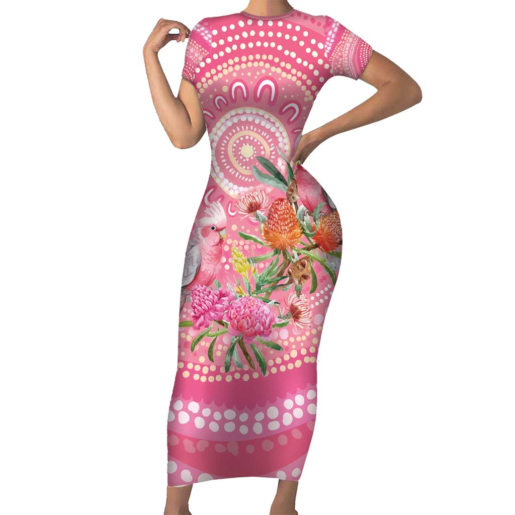 Personalized Pink Galah Aboriginal Dot Art Short Sleeve Bodycon Dress Australia’s Breast Cancer Awareness - Aussie Hoodie