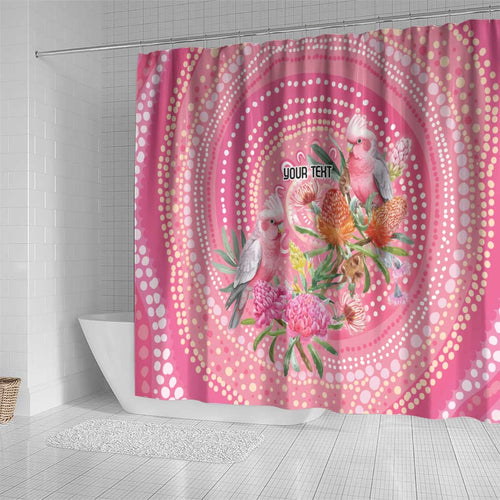 Personalized Pink Galah Aboriginal Dot Art Shower Curtain Australia’s Breast Cancer Awareness - Aussie Hoodie