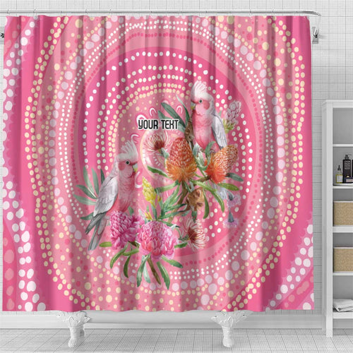 Personalized Pink Galah Aboriginal Dot Art Shower Curtain Australia’s Breast Cancer Awareness - Aussie Hoodie