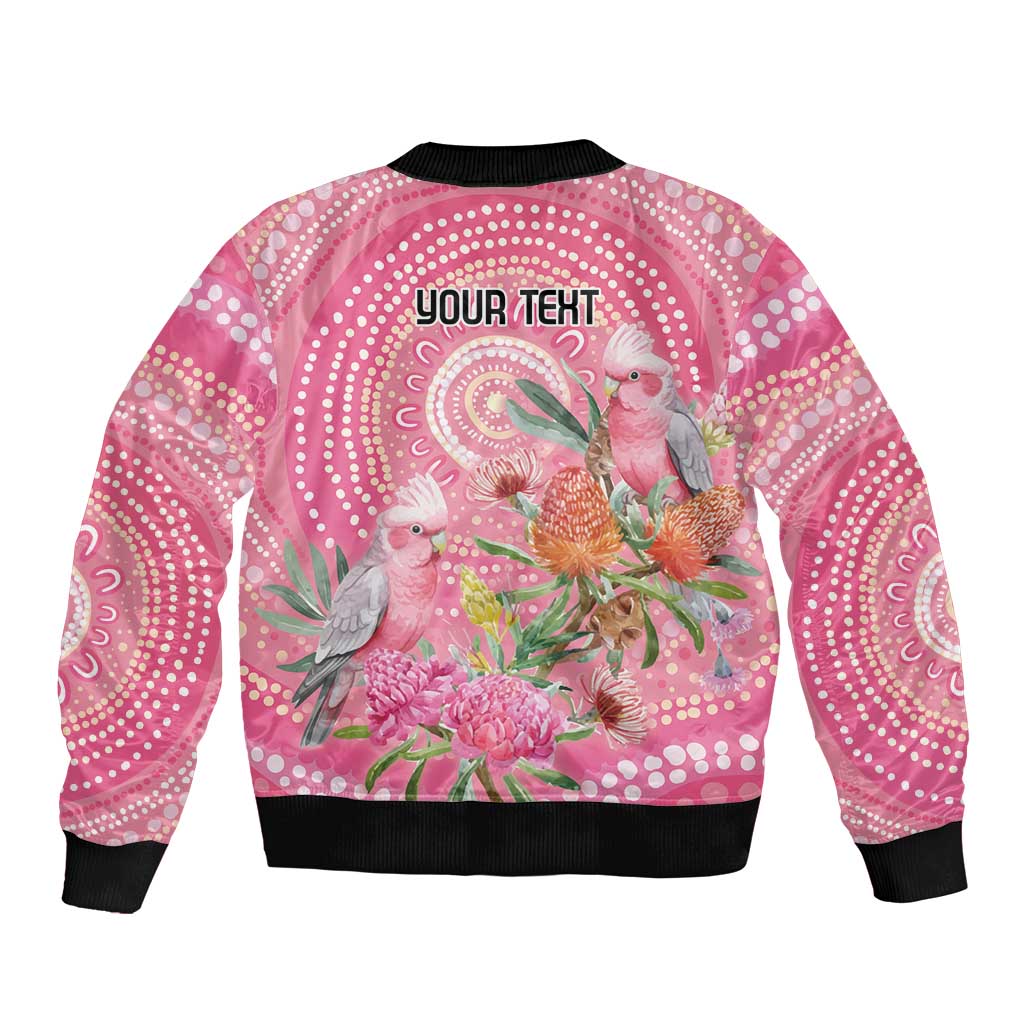 Personalized Pink Galah Aboriginal Dot Art Sleeve Zip Bomber Jacket Australia’s Breast Cancer Awareness - Aussie Hoodie