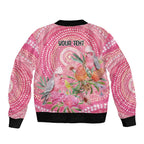Personalized Pink Galah Aboriginal Dot Art Sleeve Zip Bomber Jacket Australia’s Breast Cancer Awareness - Aussie Hoodie