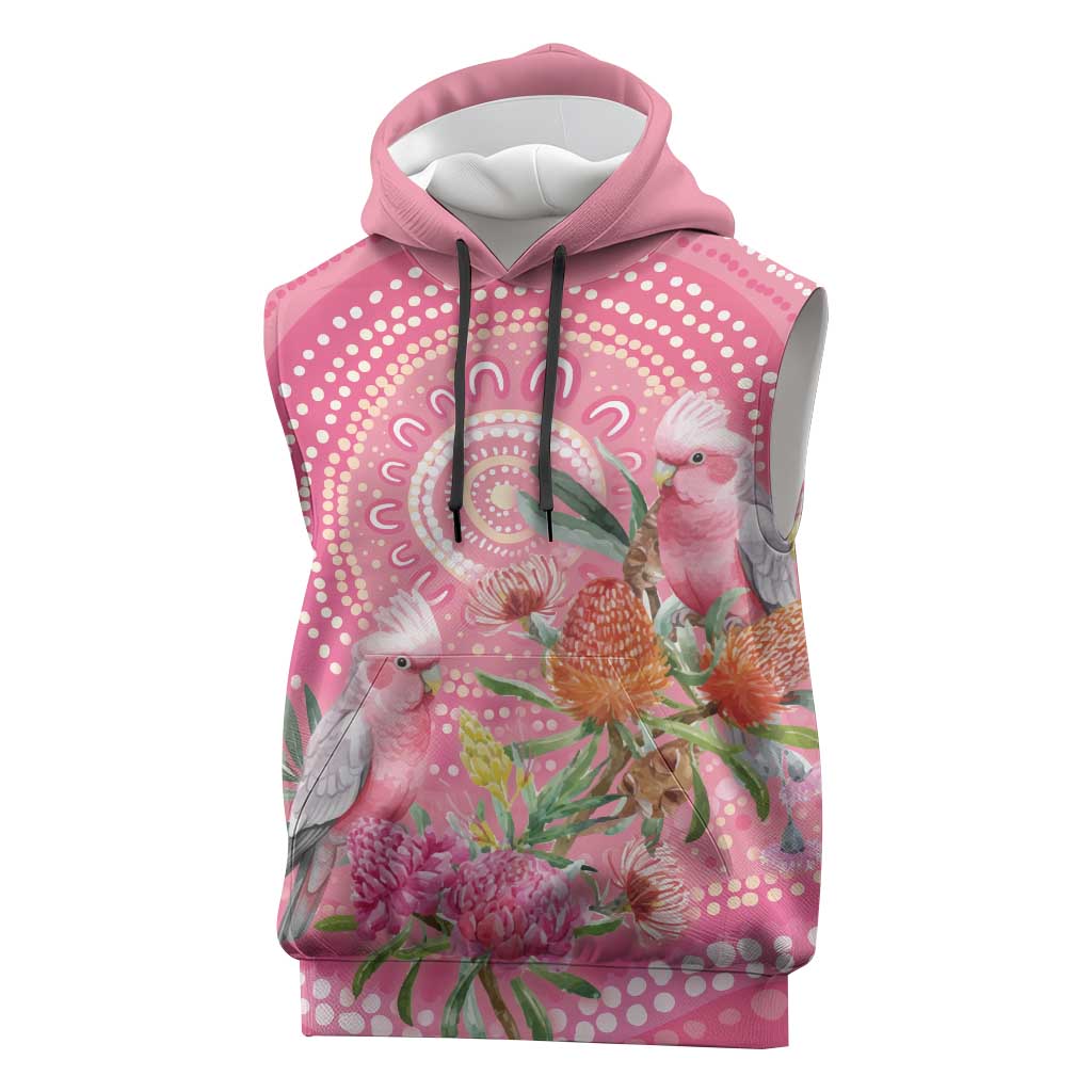 Personalized Pink Galah Aboriginal Dot Art Sleeveless Hoodie Australia’s Breast Cancer Awareness - Aussie Hoodie