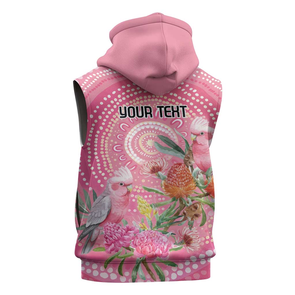 Personalized Pink Galah Aboriginal Dot Art Sleeveless Hoodie Australia’s Breast Cancer Awareness - Aussie Hoodie