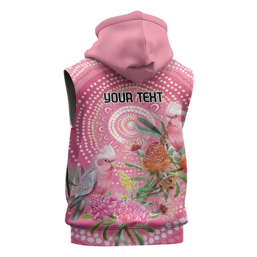 Personalized Pink Galah Aboriginal Dot Art Sleeveless Hoodie Australia’s Breast Cancer Awareness - Aussie Hoodie