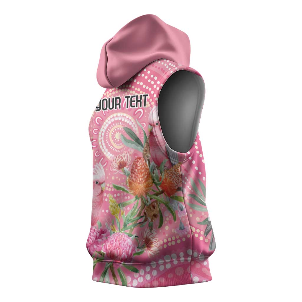 Personalized Pink Galah Aboriginal Dot Art Sleeveless Hoodie Australia’s Breast Cancer Awareness - Aussie Hoodie