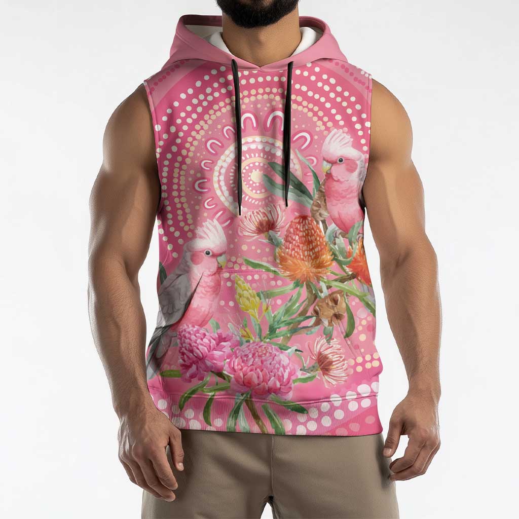 Personalized Pink Galah Aboriginal Dot Art Sleeveless Hoodie Australia’s Breast Cancer Awareness - Aussie Hoodie