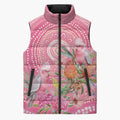 Personalized Pink Galah Aboriginal Dot Art Sleeveless Puffer Jacket Australia’s Breast Cancer Awareness - Aussie Hoodie