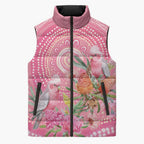 Personalized Pink Galah Aboriginal Dot Art Sleeveless Puffer Jacket Australia’s Breast Cancer Awareness - Aussie Hoodie