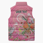 Personalized Pink Galah Aboriginal Dot Art Sleeveless Puffer Jacket Australia’s Breast Cancer Awareness - Aussie Hoodie