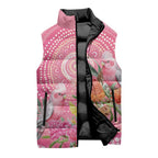 Personalized Pink Galah Aboriginal Dot Art Sleeveless Puffer Jacket Australia’s Breast Cancer Awareness - Aussie Hoodie