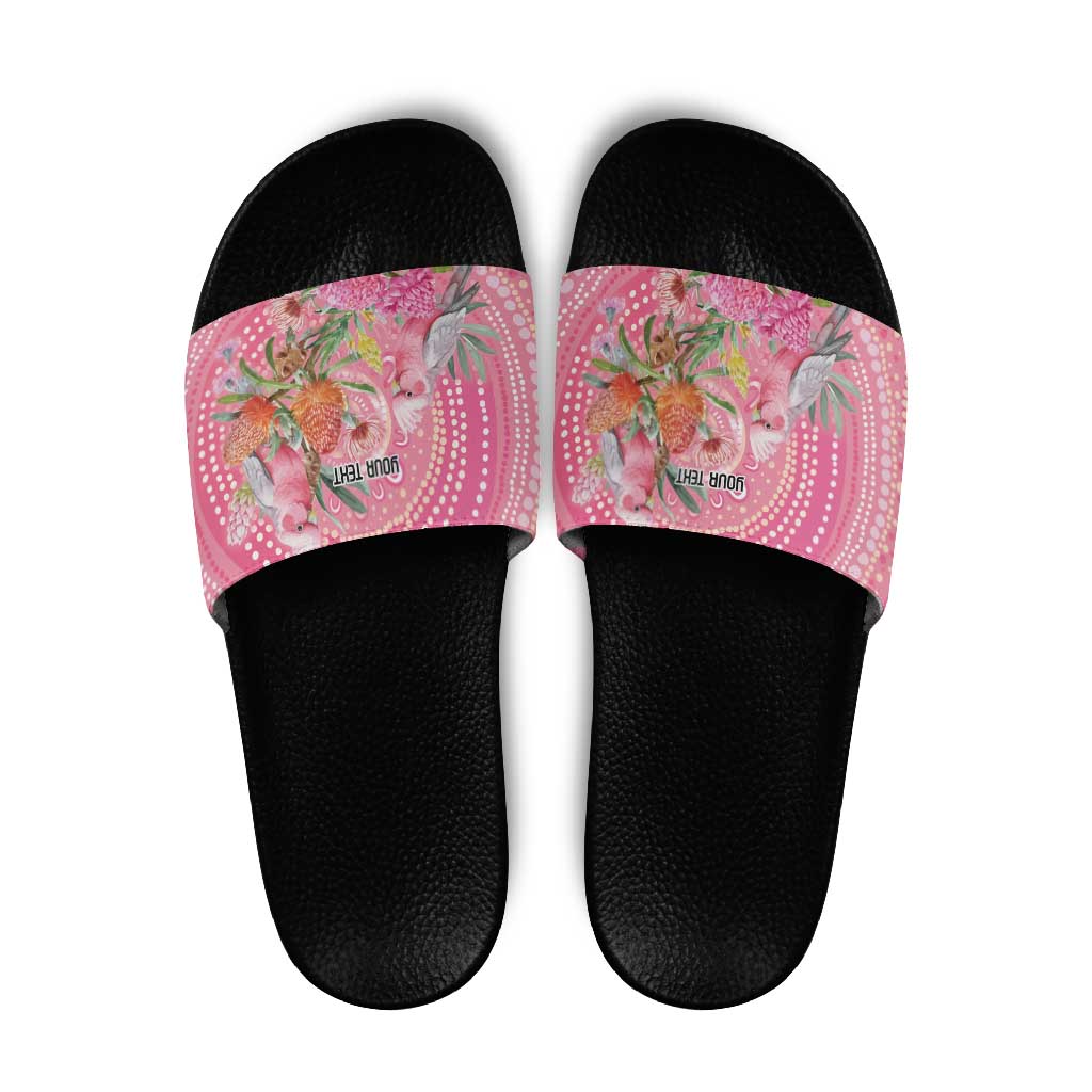 Personalized Pink Galah Aboriginal Dot Art Slide Sandals Australia’s Breast Cancer Awareness - Aussie Hoodie