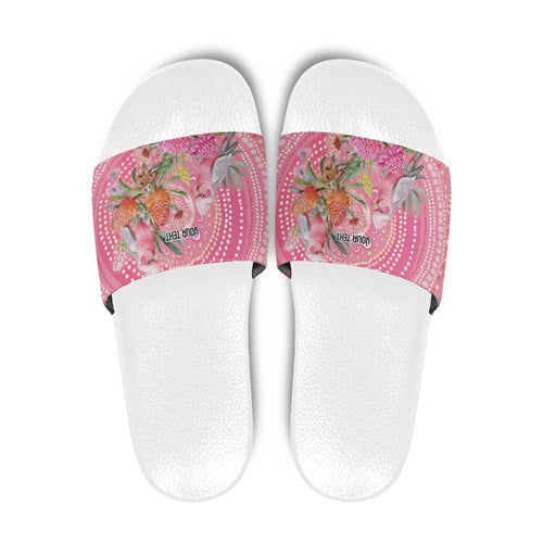 Personalized Pink Galah Aboriginal Dot Art Slide Sandals Australia’s Breast Cancer Awareness - Aussie Hoodie