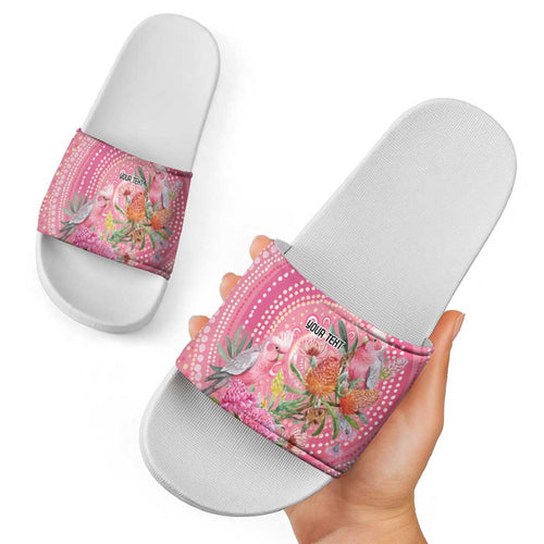 Personalized Pink Galah Aboriginal Dot Art Slide Sandals Australia’s Breast Cancer Awareness - Aussie Hoodie