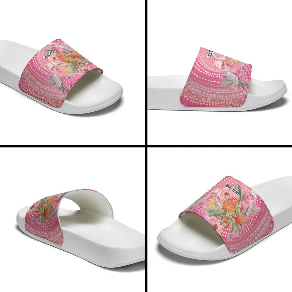 Personalized Pink Galah Aboriginal Dot Art Slide Sandals Australia’s Breast Cancer Awareness - Aussie Hoodie