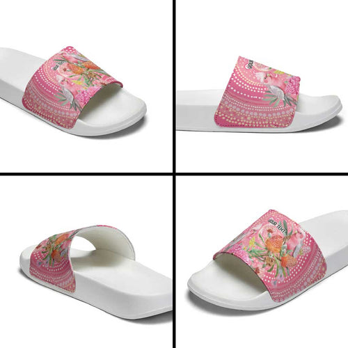 Personalized Pink Galah Aboriginal Dot Art Slide Sandals Australia’s Breast Cancer Awareness - Aussie Hoodie