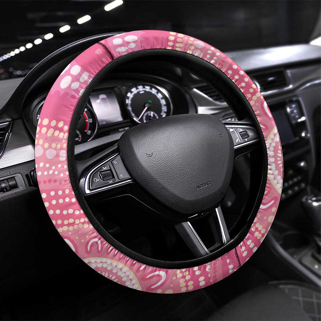 Pink Galah Aboriginal Dot Art Steering Wheel Cover Australia’s Breast Cancer Awareness - Aussie Hoodie