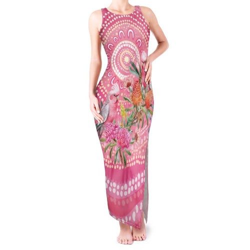 Personalized Pink Galah Aboriginal Dot Art Tank Maxi Dress Australia’s Breast Cancer Awareness - Aussie Hoodie